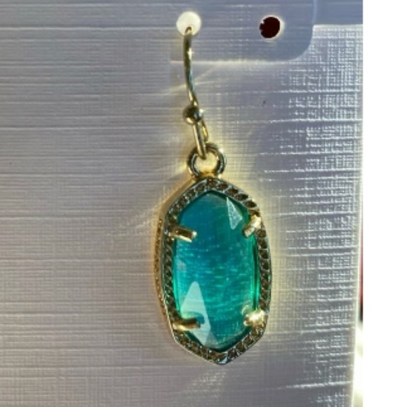 NWT Kendra Scott Lee Gold Drip Earrings in Dichroic Glass Aqua - Picture 3 of 3